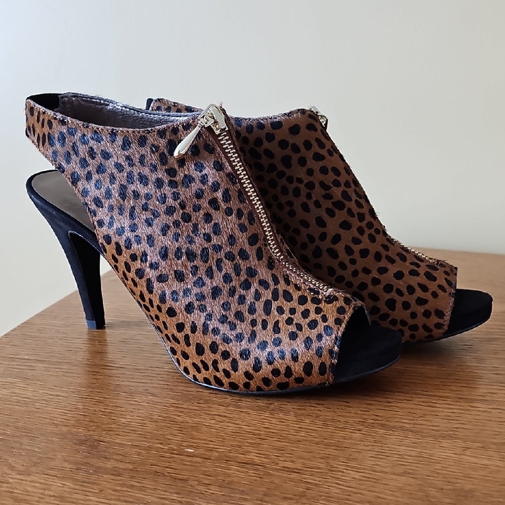 Leopard Calf Hair Print Peep Toe Heels